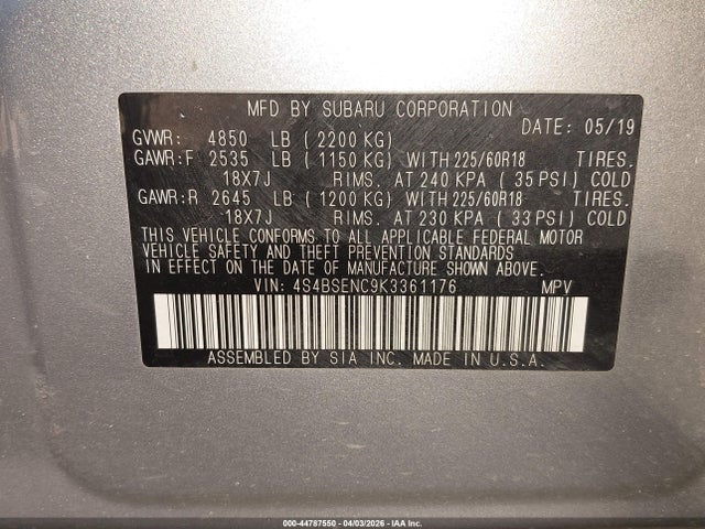 4S4BSENC9K3361176 Subaru Outback 3.6r Limited
