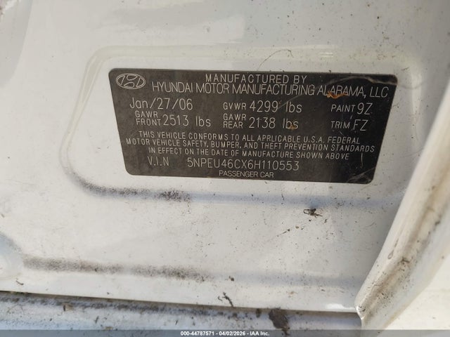Продажа на аукционе авто 2006 Hyundai Sonata Gls, vin: 5NPEU46CX6H110553, номер лота: 44787571