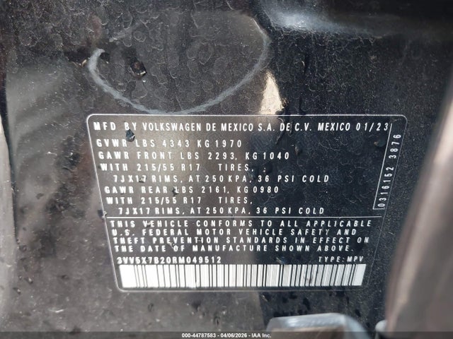 44787583 :رقم المزاد ، 3VV5X7B20RM049512 vin ، 2024 Volkswagen Taos 1.5t S مزاد بيع