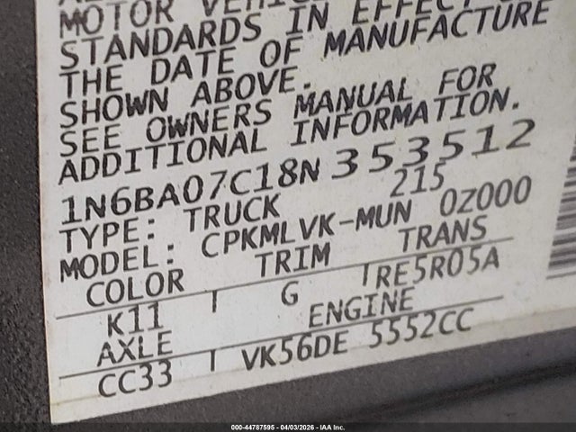 2008 NISSAN TITAN 1N6BA07C18N353512 Photo 8