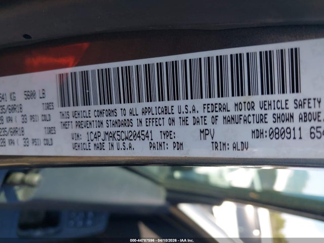 44787596 :رقم المزاد ، 1C4PJMAK5CW204541 vin ، 2012 Jeep Liberty Sport مزاد بيع