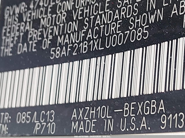 Продаж на аукціоні авто 2020 Lexus Es 300h Ultra Luxury, vin: 58AF21B1XLU007085, номер лоту: 44787599