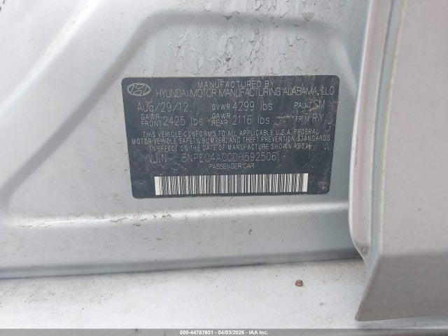44787601 :رقم المزاد ، 5NPEC4AC0DH592506 vin ، 2013 Hyundai Sonata Limited مزاد بيع