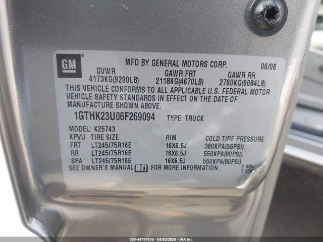 2006 Gmc Sierra 2500hd Slt მანქანა იყიდება აუქციონზე, vin: 1GTHK23U06F269094, აუქციონის ნომერი: 44787605
