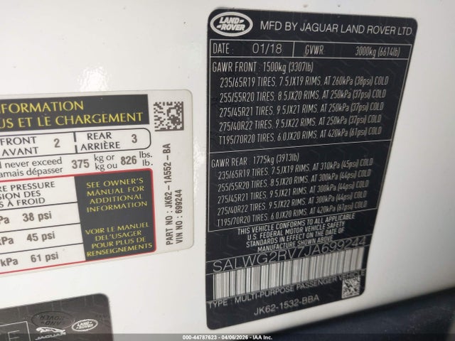 SALWG2RV7JA699244 Land Rover Range Rover Sport Se