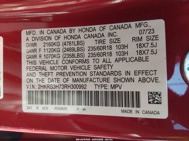 Продажа на аукционе авто 2024 Honda Cr-v Ex-l 2wd, vin: 2HKRS3H73RH300992, номер лота: 44787639