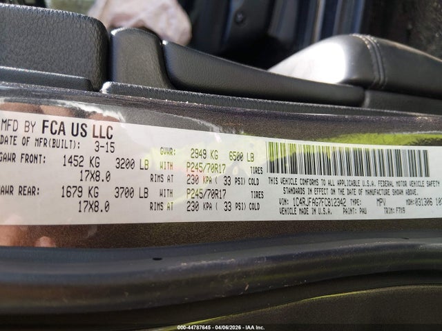 Продажа на аукционе авто 2015 Jeep Grand Cherokee Laredo, vin: 1C4RJFAG7FC812342, номер лота: 44787645