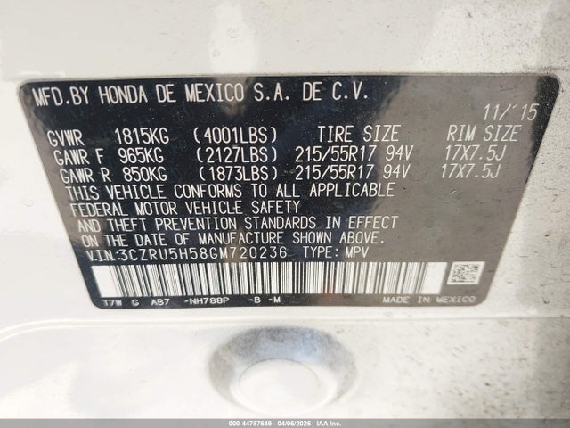 3CZRU5H58GM720236 Honda HR-V EX