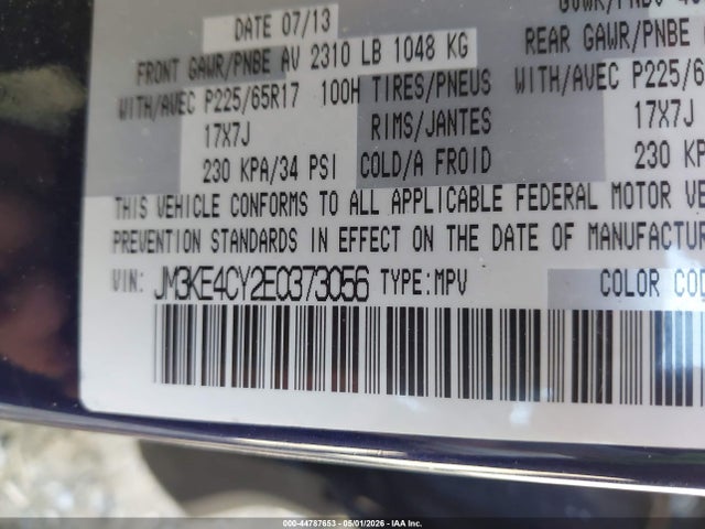 44787653 :رقم المزاد ، JM3KE4CY2E0373056 vin ، 2014 Mazda Cx-5 Touring مزاد بيع