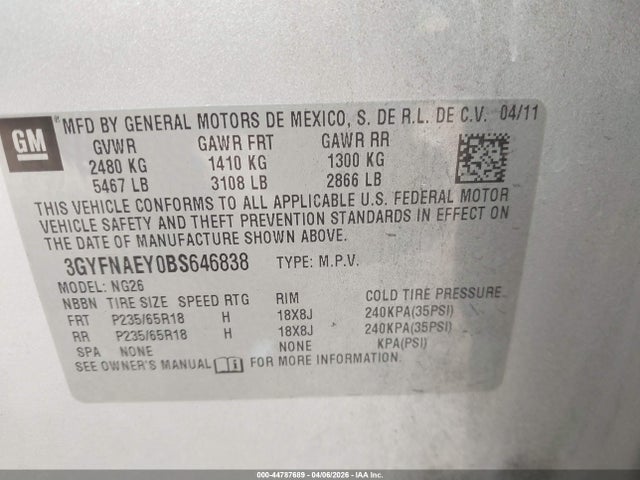 2011 CADILLAC SRX 3GYFNAEY0BS646838 Photo 8