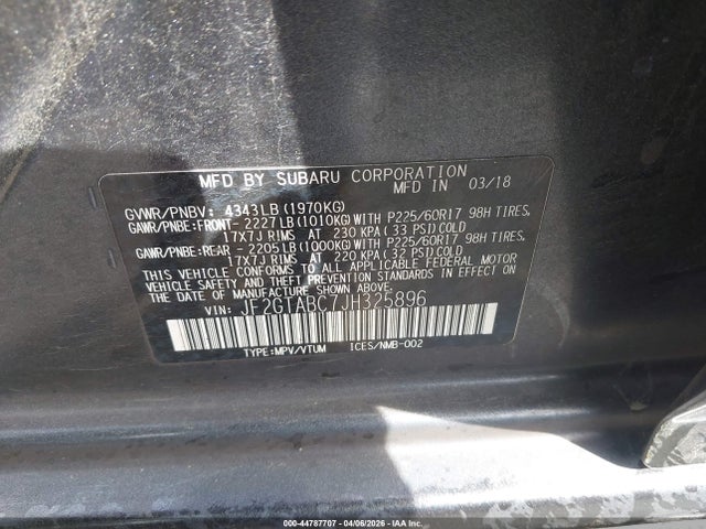 Auction sale of the 2018 Subaru Crosstrek 2.0i Premium, vin: JF2GTABC7JH325896, lot number: 44787707