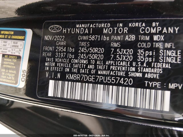 Aukcja sprzedaży 2023 Hyundai Palisade Calligraphy, vin: KM8R7DGE7PU557420, numer aukcji: 44787709