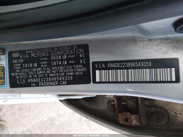 44787722 :رقم المزاد ، KNADE223896549359 vin ، 2009 Kia Rio مزاد بيع