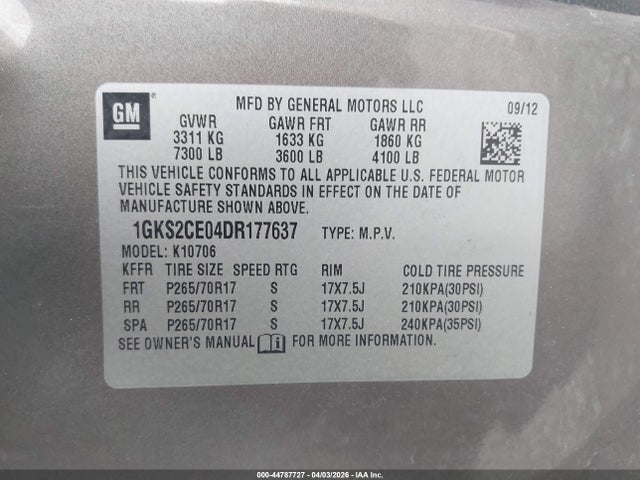 Aukcja sprzedaży 2013 Gmc Yukon Slt, vin: 1GKS2CE04DR177637, numer aukcji: 44787727