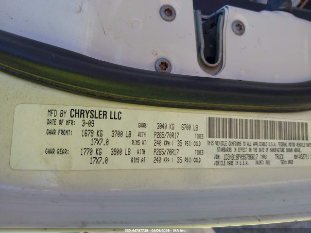 Aukcja sprzedaży 2009 Dodge Ram 1500 Slt/sport/trx, vin: 1D3HB18P09S796617, numer aukcji: 44787735