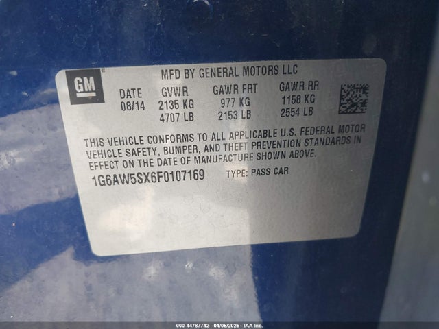 2015 Cadillac Cts Standard მანქანა იყიდება აუქციონზე, vin: 1G6AW5SX6F0107169, აუქციონის ნომერი: 44787742