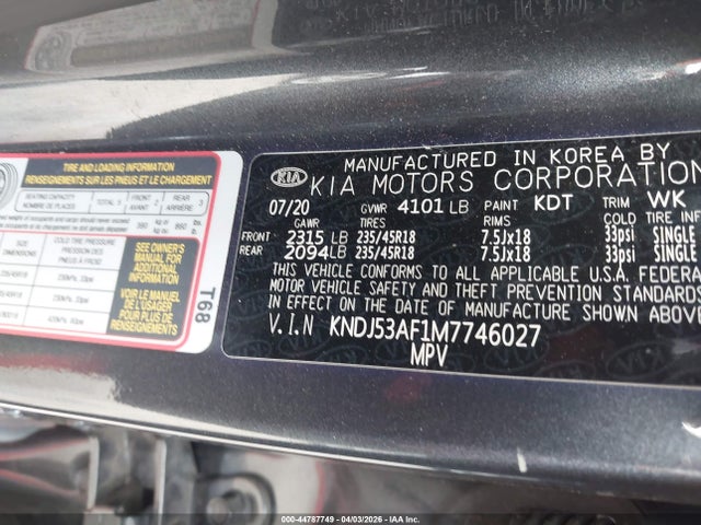 Продаж на аукціоні авто 2021 Kia Soul Turbo, vin: KNDJ53AF1M7746027, номер лоту: 44787749