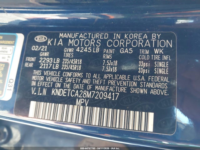 Aukcja sprzedaży 2021 Kia Seltos Sx Turbo, vin: KNDETCA28M7209417, numer aukcji: 44787765
