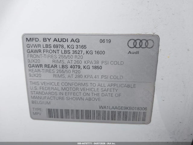 WA1LAAGE9KB018306 Audi E-tron Premium Plus