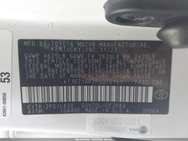4T1KZ1AK2PU075141 Toyota Camry Xse V6