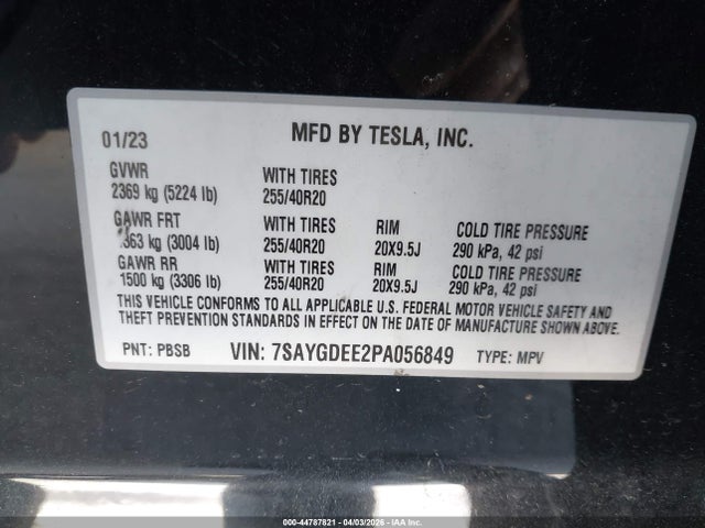 Aukcja sprzedaży 2023 Tesla Model Y Awd/long Range Dual Motor All-wheel Drive, vin: 7SAYGDEE2PA056849, numer aukcji: 44787821
