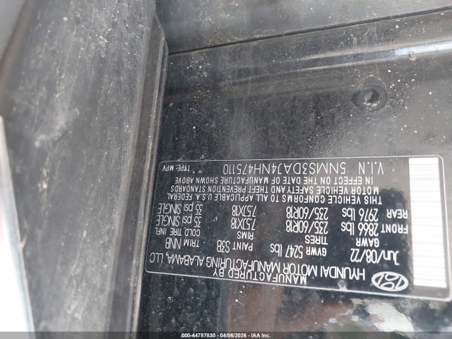 Продаж на аукціоні авто 2022 Hyundai Santa Fe Sel, vin: 5NMS3DAJ4NH475110, номер лоту: 44787830