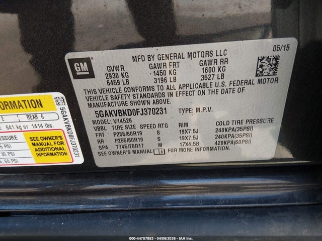 Aukcja sprzedaży 2015 Buick Enclave Leather, vin: 5GAKVBKD0FJ370231, numer aukcji: 44787853