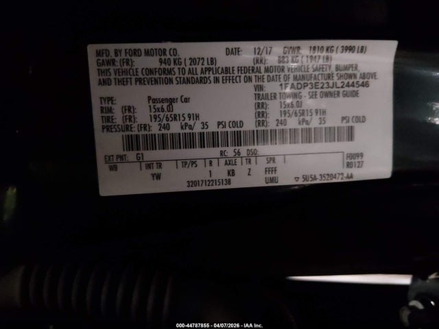 Ford FOCUS S 2018 1FADP3E23JL244546 Image 9