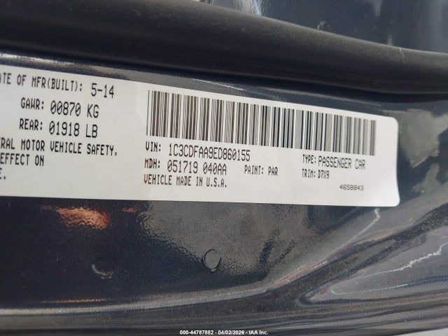 Продажа на аукционе авто 2014 Dodge Dart Se, vin: 1C3CDFAA9ED860155, номер лота: 44787882