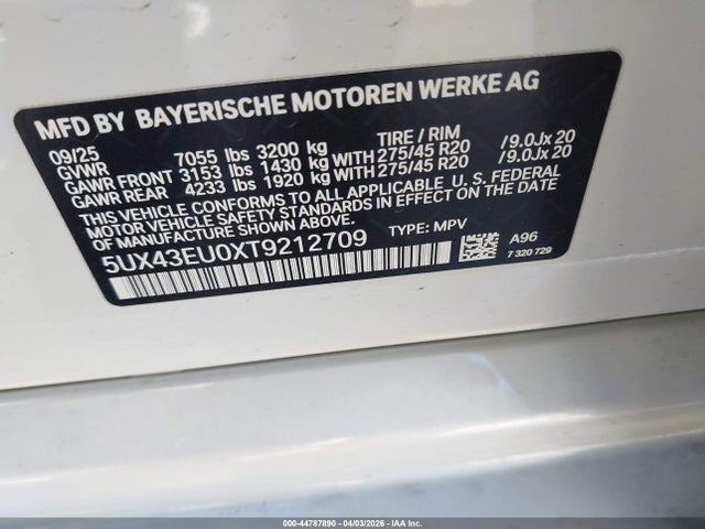 Продажа на аукционе авто 2026 Bmw X5 Phev Xdrive50e, vin: 5UX43EU0XT9212709, номер лота: 44787890