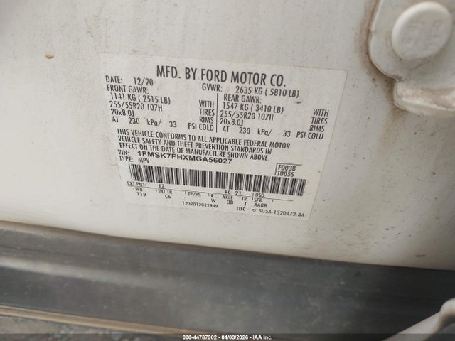 Aukcja sprzedaży 2021 Ford Explorer Limited, vin: 1FMSK7FHXMGA56027, numer aukcji: 44787902
