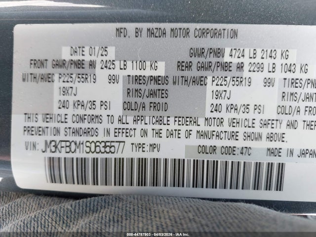 Продажа на аукционе авто 2025 Mazda Cx-5 2.5 S Carbon Edition, vin: JM3KFBCM1S0635577, номер лота: 44787903