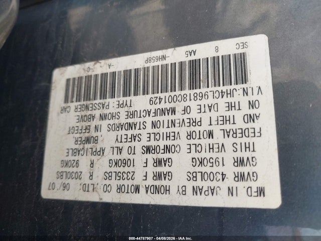 Aukcja sprzedaży 2008 Acura Tsx, vin: JH4CL96818C001429, numer aukcji: 44787907
