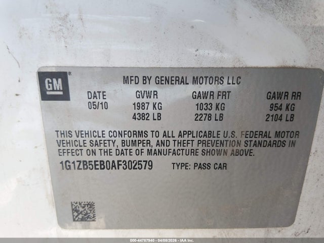 Продажа на аукционе авто 2010 Chevrolet Malibu Ls, vin: 1G1ZB5EB0AF302579, номер лота: 44787940