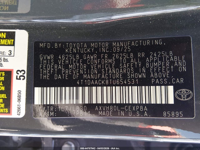 4T1DAACK8TU654531 Toyota CAMRY XSE