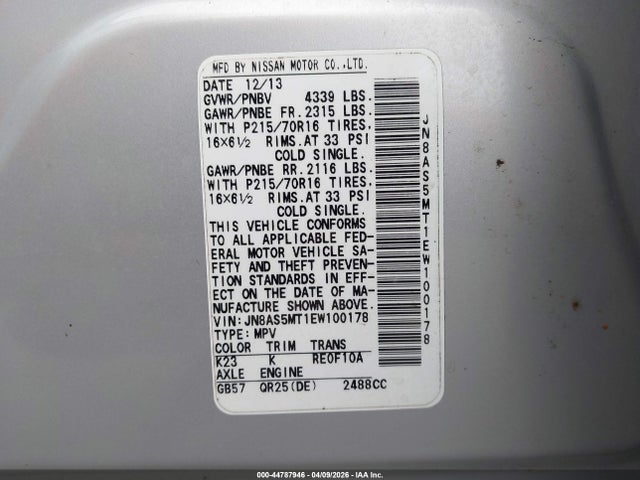 Nissan Rogue Select S 2014 JN8AS5MT1EW100178 Image 9