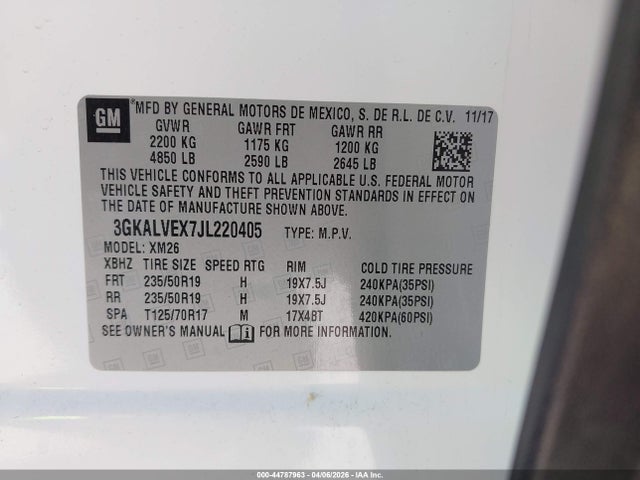 44787963 :رقم المزاد ، 3GKALVEX7JL220405 vin ، 2018 Gmc Terrain Slt مزاد بيع
