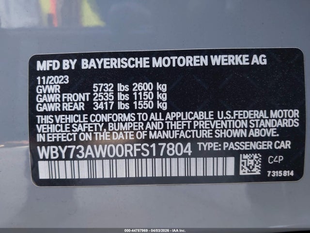Продаж на аукціоні авто 2024 Bmw I4 Edrive40, vin: WBY73AW00RFS17804, номер лоту: 44787969