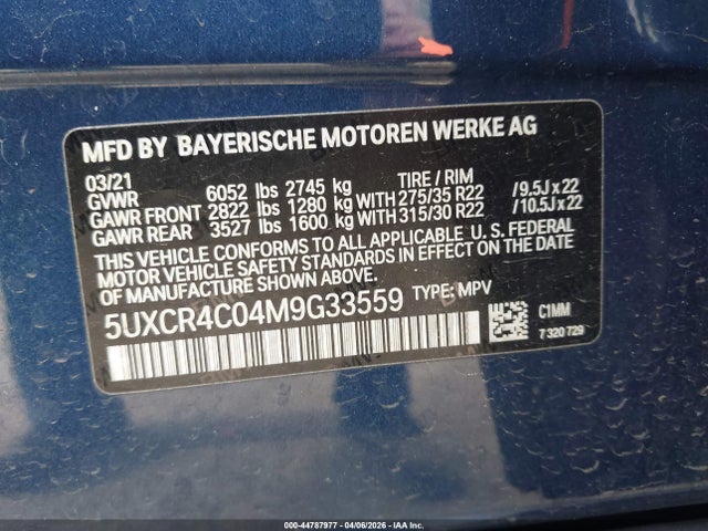 2021 Bmw X5 Sdrive40i მანქანა იყიდება აუქციონზე, vin: 5UXCR4C04M9G33559, აუქციონის ნომერი: 44787977