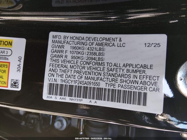 1HGCY1F24SA091650 Honda ACCORD LX