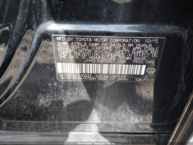 44788000 :رقم المزاد ، JTHCE1D23G5011098 vin ، 2016 Lexus Is 350 مزاد بيع