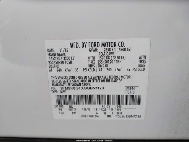 1FM5K8GTXGGB53173 Ford EXPLORER SPORT
