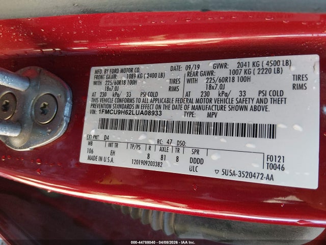 Aukcja sprzedaży 2020 Ford Escape Sel, vin: 1FMCU9H62LUA08933, numer aukcji: 44788040