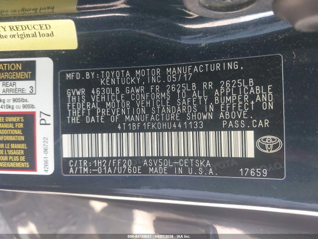 Aukcja sprzedaży 2017 Toyota Camry Se, vin: 4T1BF1FK0HU441133, numer aukcji: 44788041