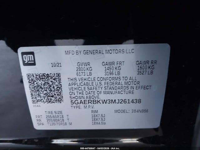 5GAERBKW3MJ261438 Buick Enclave Fwd Essence