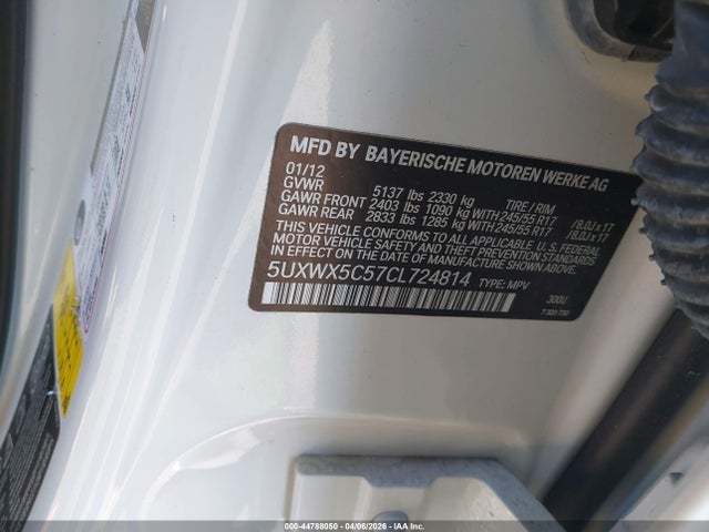 44788050 :رقم المزاد ، 5UXWX5C57CL724814 vin ، 2012 Bmw X3 Xdrive28i مزاد بيع