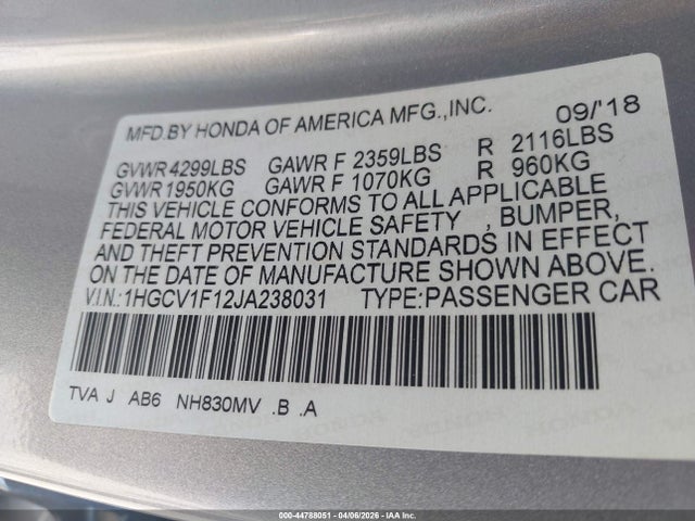 1HGCV1F12JA238031 Honda ACCORD LX