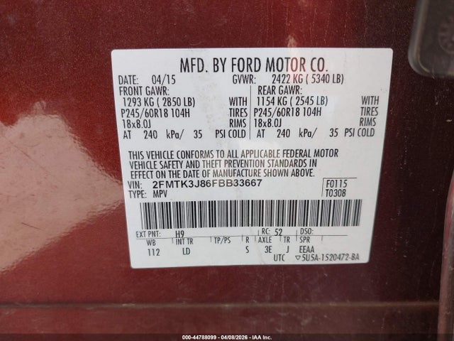 2015 FORD EDGE 2FMTK3J86FBB33667 Photo 8