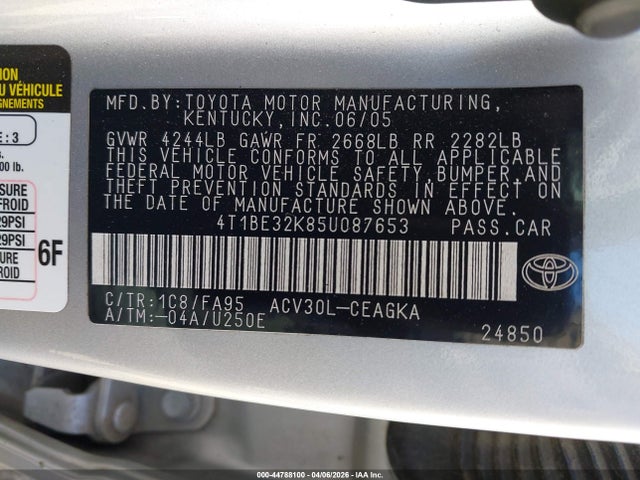 Продажа на аукционе авто 2005 Toyota Camry Xle, vin: 4T1BE32K85U087653, номер лота: 44788100