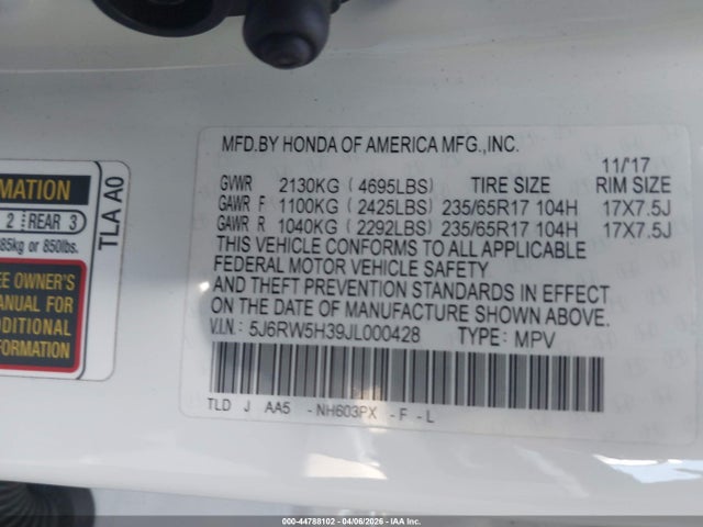 5J6RW5H39JL000428 Honda CR-V LX